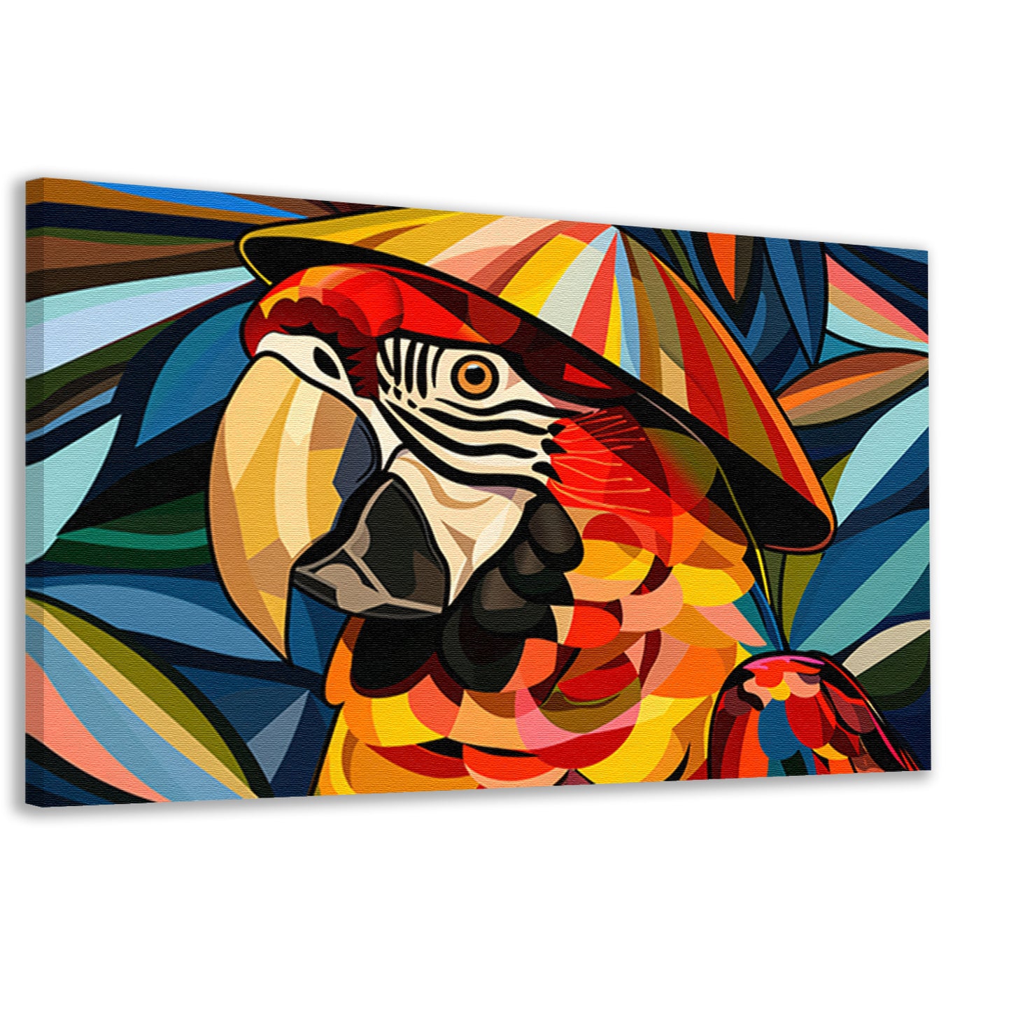 Kleurrijke abstracte papegaai met bladeren canvas