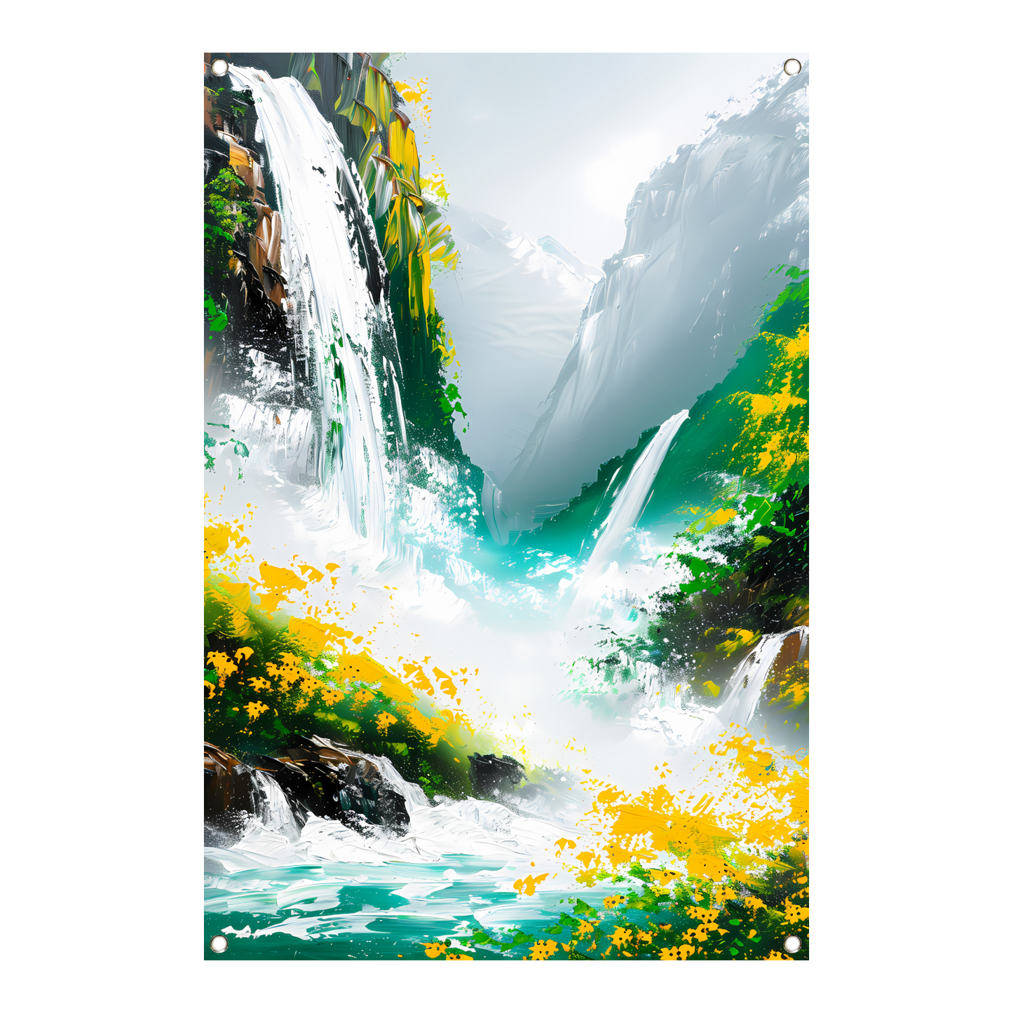 Abstracte waterval in kleurrijk natuur landschap tuinposter