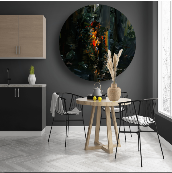 Slaapkamer met Regen aluminium muurcirkel
