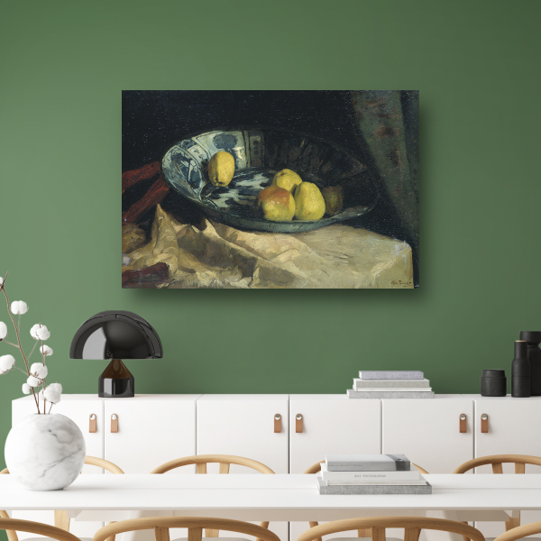 Stilleven met appels op een Delfts blauwe schaal - Willem de Zwart canvas met baklijst