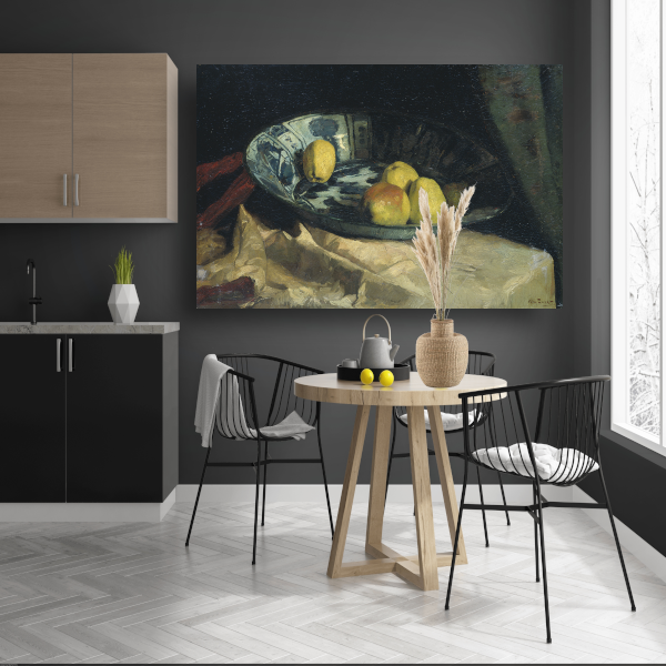 Stilleven met appels op een Delfts blauwe schaal - Willem de Zwart canvas met baklijst