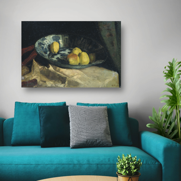 Stilleven met appels op een Delfts blauwe schaal - Willem de Zwart canvas met baklijst