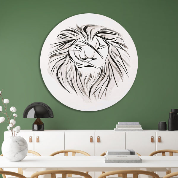 Minimalistische leeuw in zwart-wit lijnen aluminium muurcirkel