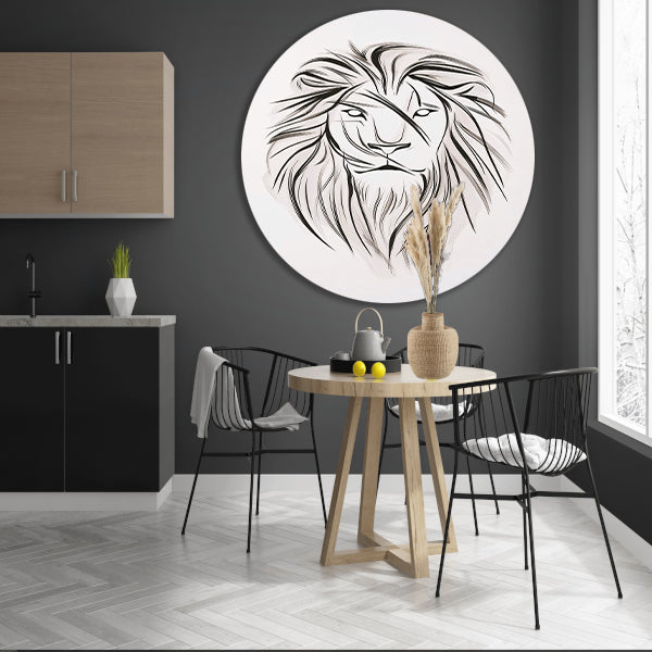 Minimalistische leeuw in zwart-wit lijnen aluminium muurcirkel