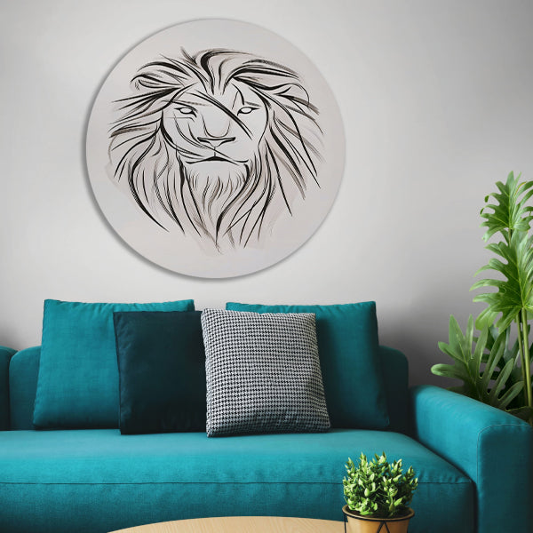 Minimalistische leeuw in zwart-wit lijnen aluminium muurcirkel