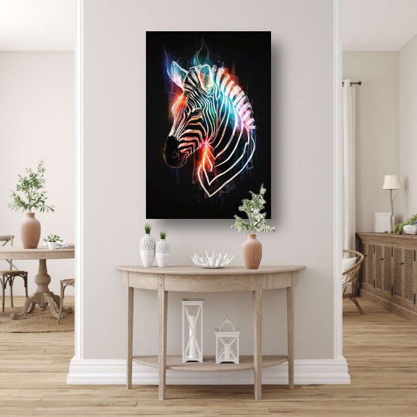 Abstracte Zebra in Kleurrijke Lichtstralen canvas