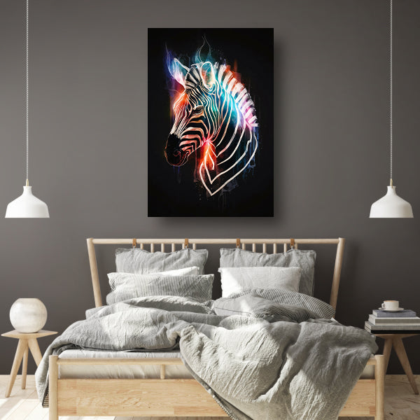 Abstracte Zebra in Kleurrijke Lichtstralen canvas