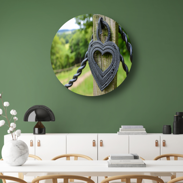 Zwart Houten Hart aluminium muurcirkel