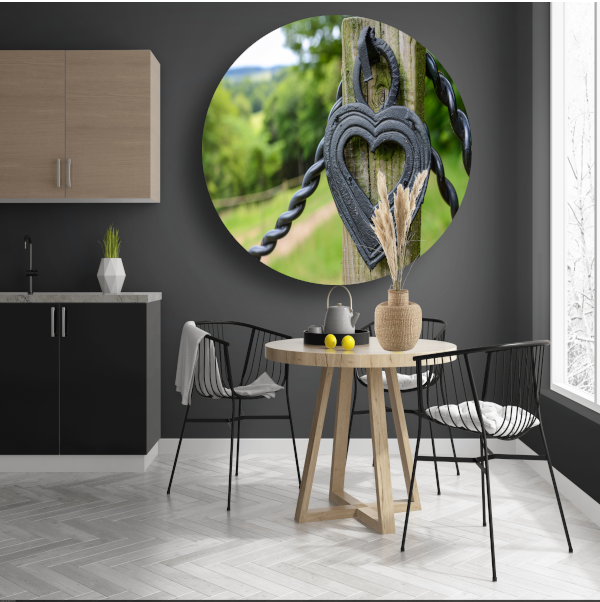 Zwart Houten Hart aluminium muurcirkel