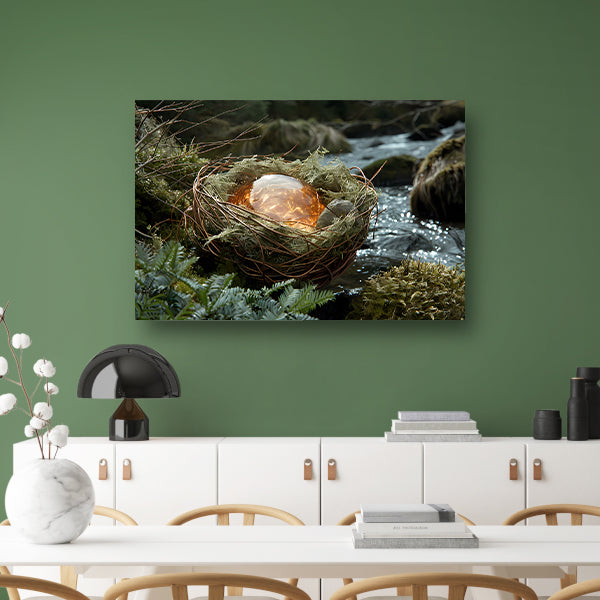 Vogelnest met glasbal in slaapkamer canvas