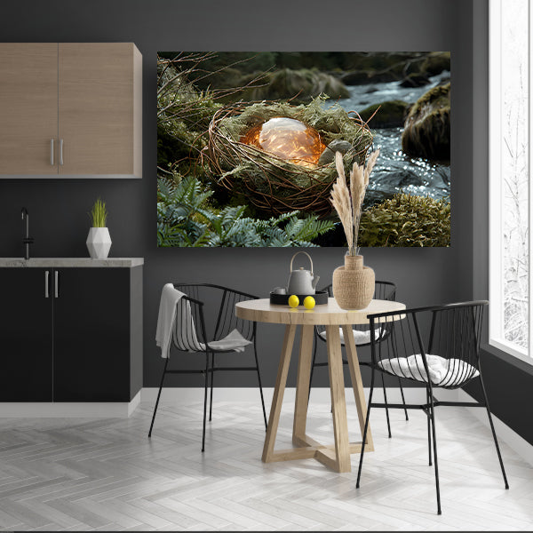 Vogelnest met glasbal in slaapkamer canvas