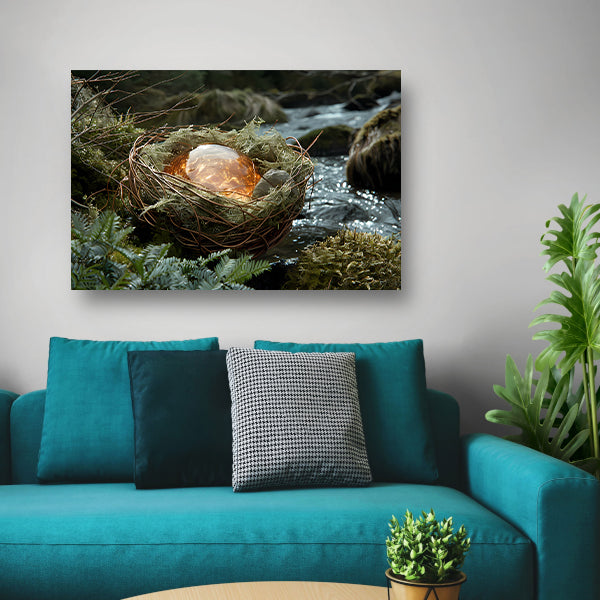 Vogelnest met glasbal in slaapkamer canvas