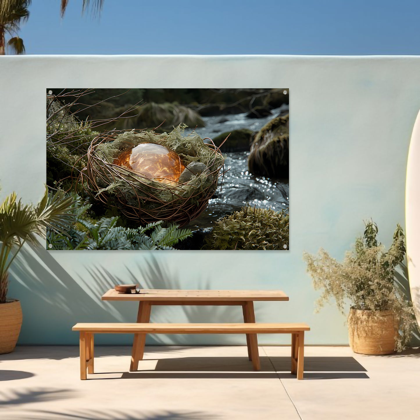 Vogelnest met glasbal in slaapkamer tuinposter