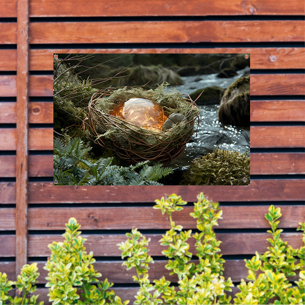 Vogelnest met glasbal in slaapkamer tuinposter