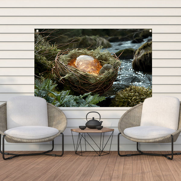 Vogelnest met glasbal in slaapkamer tuinposter