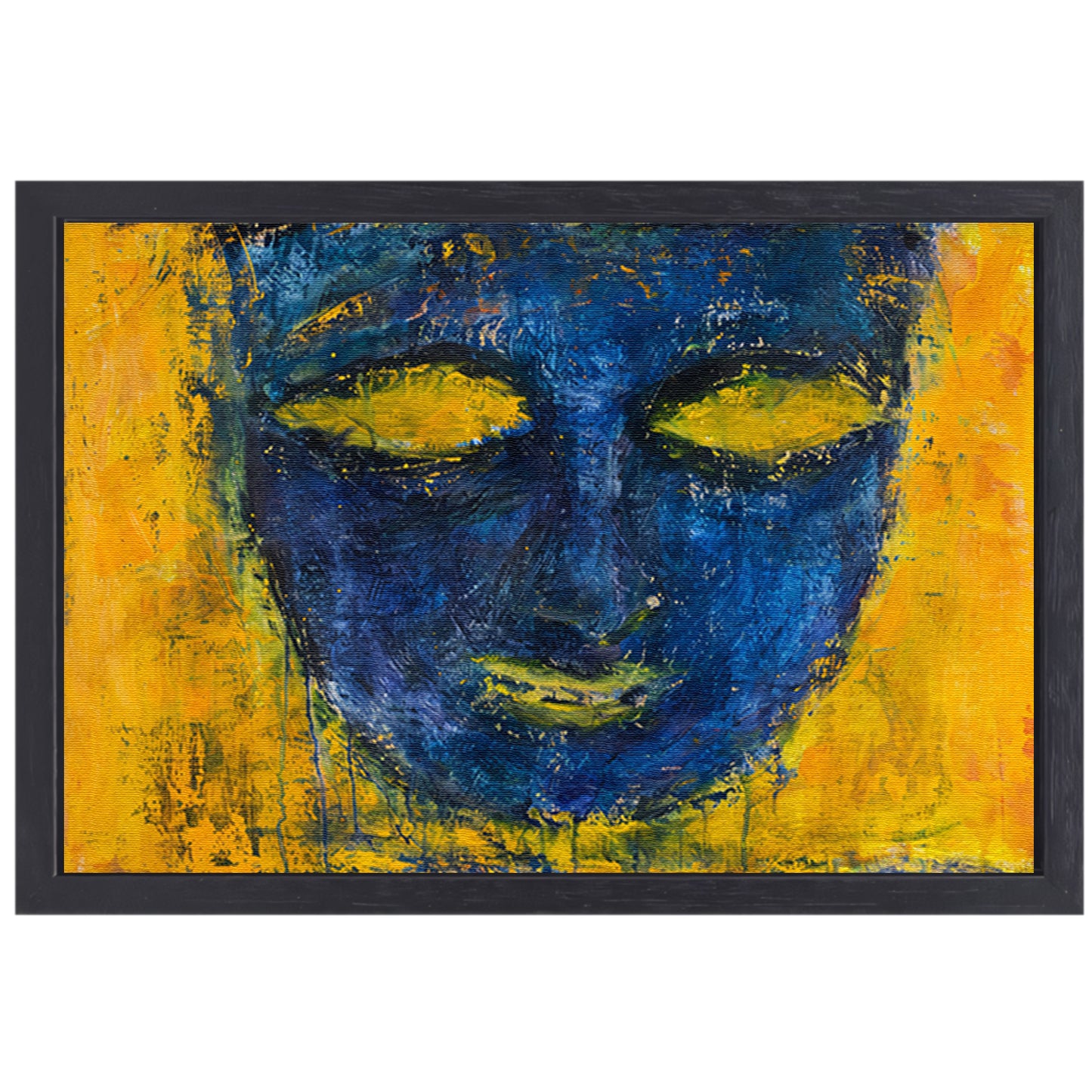 Abstract schilderij van gezicht in kleuren canvas met baklijst