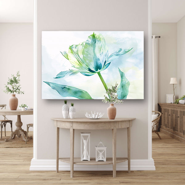 Abstracte aquarel van groene tulp bladeren poster
