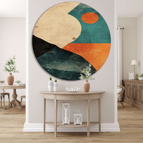 Abstracte Compositie met Kleurrijke Vormen aluminium muurcirkel