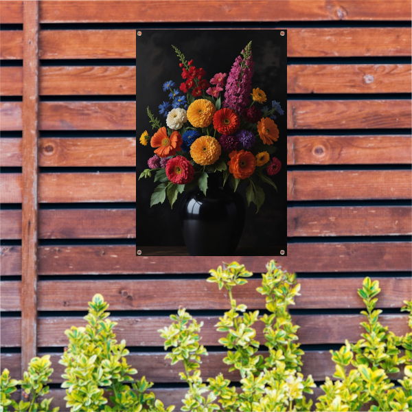 Een symfonie van bloemen in donkere elegantie tuinposter