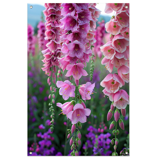 Close-up van Roze Bloemen met Dauwdruppels tuinposter