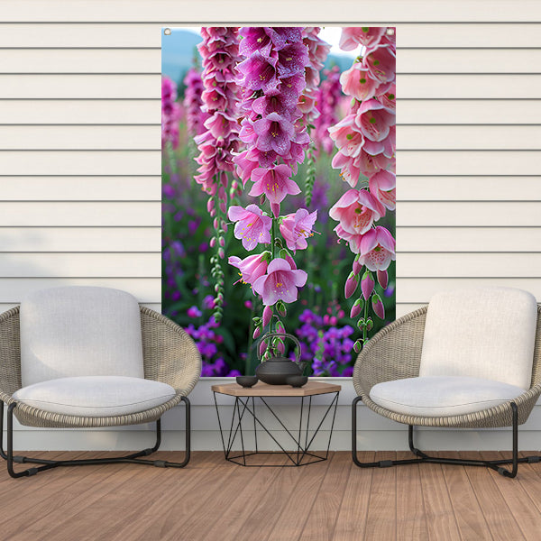 Close-up van Roze Bloemen met Dauwdruppels tuinposter