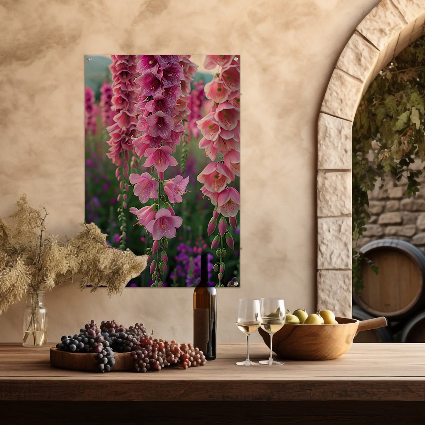 Close-up van Roze Bloemen met Dauwdruppels tuinposter