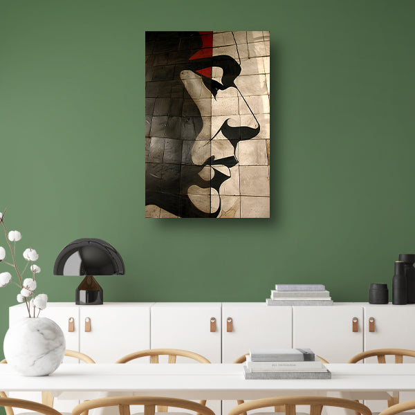 Abstract portret op moderne tegelmuur poster