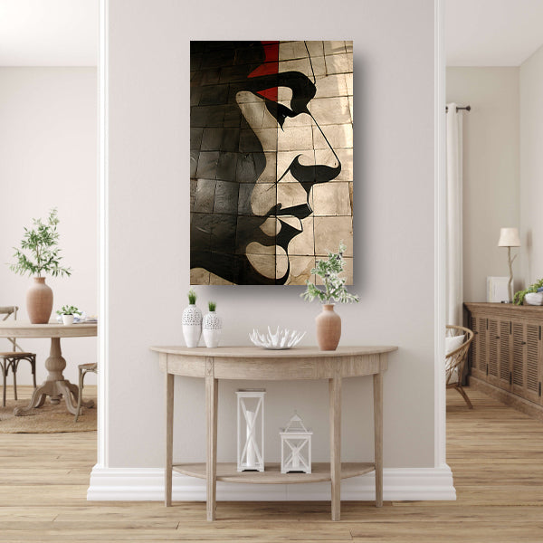 Abstract portret op moderne tegelmuur poster