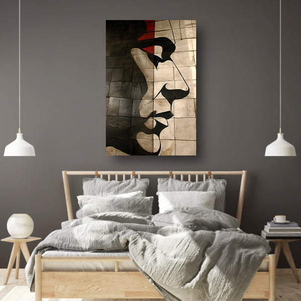Abstract portret op moderne tegelmuur poster