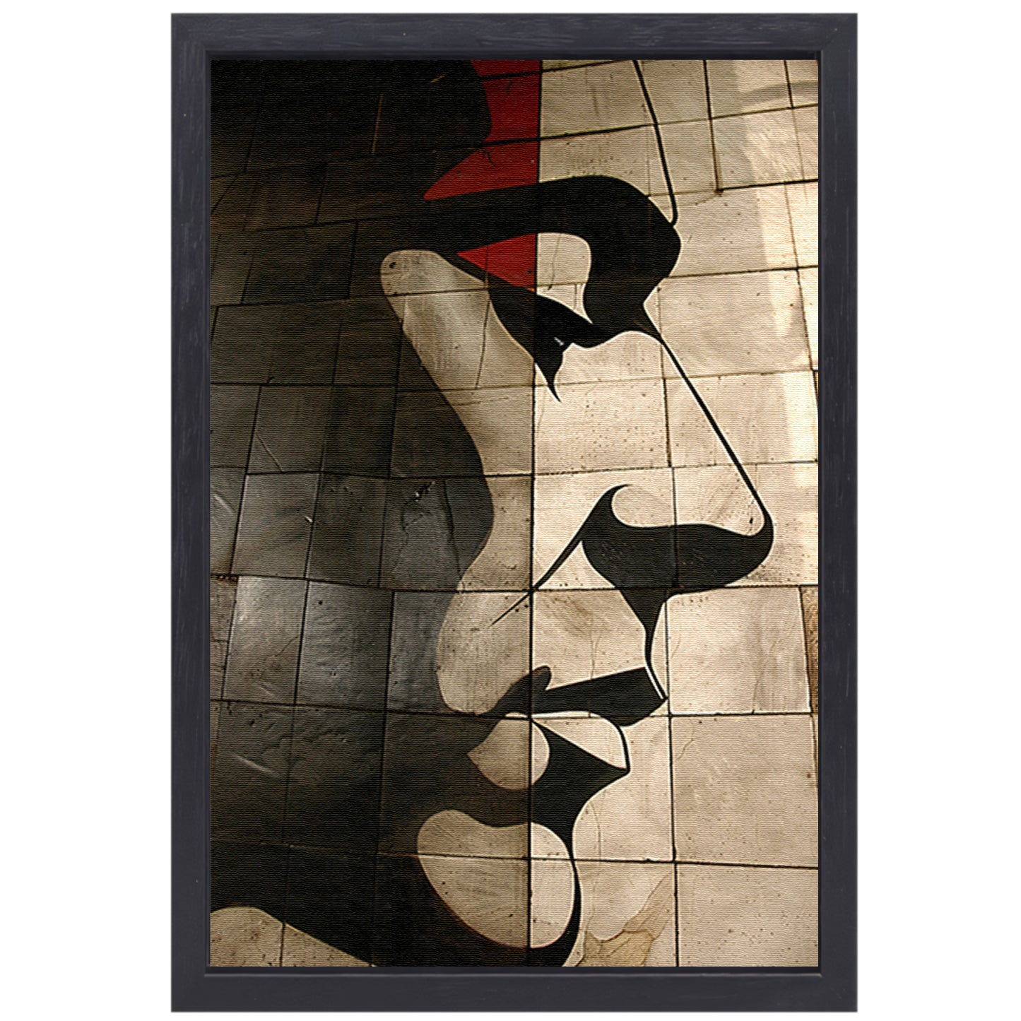 Abstract portret op moderne tegelmuur canvas met baklijst
