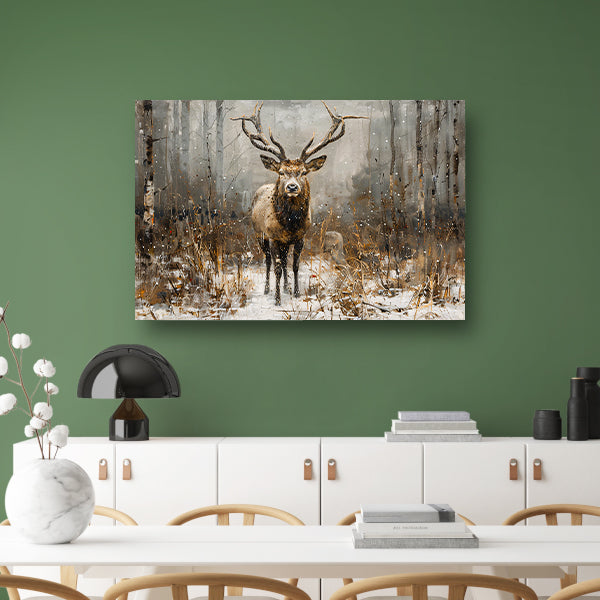 Majestueus hert in besneeuwd boslandschap canvas