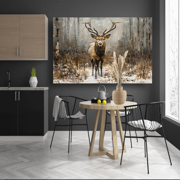 Majestueus hert in besneeuwd boslandschap canvas