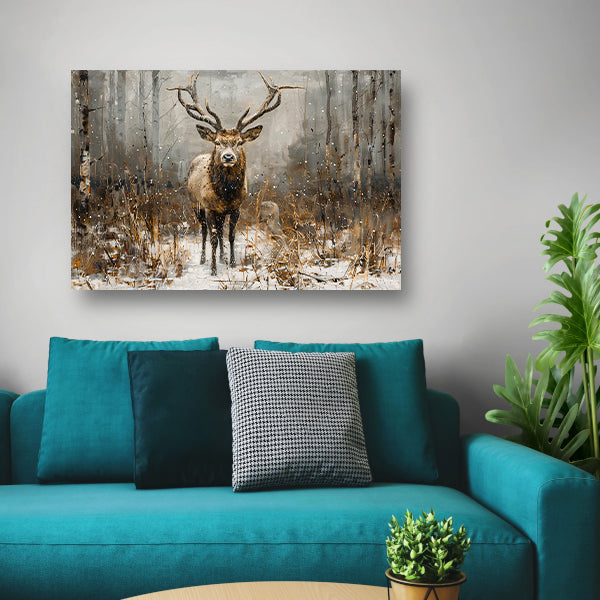 Majestueus hert in besneeuwd boslandschap canvas