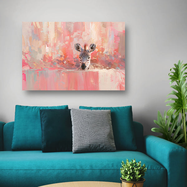 Zebra in kleurrijke abstracte kunstomgeving canvas met baklijst