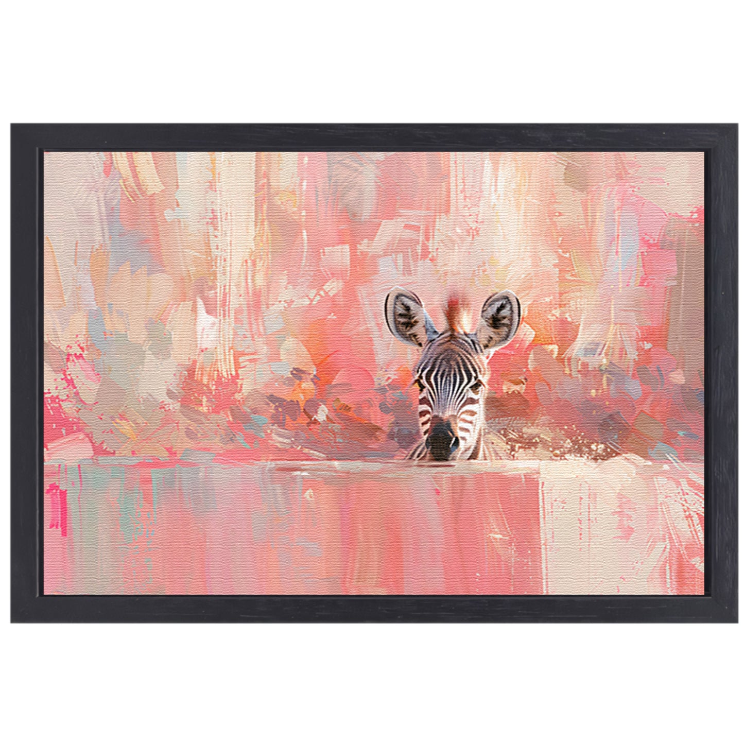 Zebra in kleurrijke abstracte kunstomgeving canvas met baklijst
