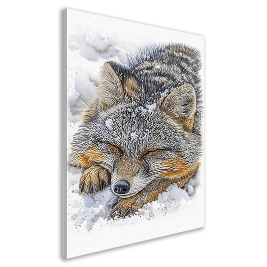 Gedetailleerd schilderij van een slapende vos canvas