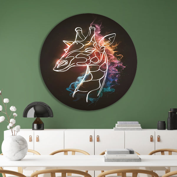 Giraffe Omhuld door Abstracte Kleurrijke Nevel aluminium muurcirkel