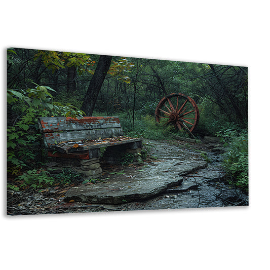 Impressionistisch bankje in het bos canvas