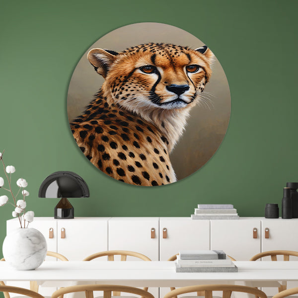 Hyperrealistisch Olieverf Cheetah Portret aluminium muurcirkel