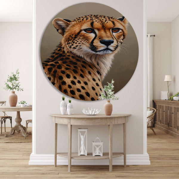 Hyperrealistisch Olieverf Cheetah Portret aluminium muurcirkel