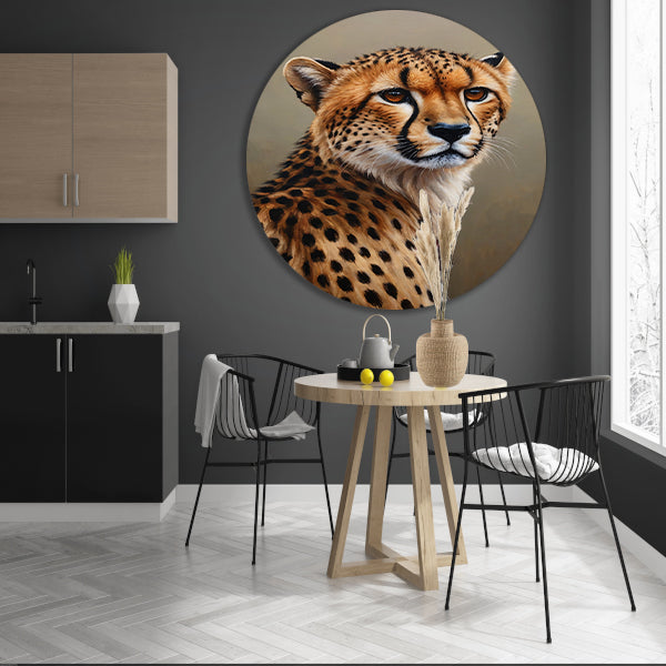 Hyperrealistisch Olieverf Cheetah Portret aluminium muurcirkel