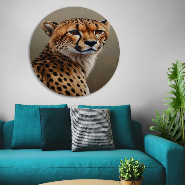 Hyperrealistisch Olieverf Cheetah Portret aluminium muurcirkel