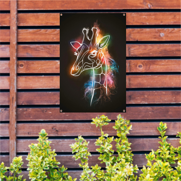 Abstracte Nevelige Kleurrijke Giraffe Lijnkunst tuinposter