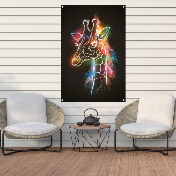 Abstracte Nevelige Kleurrijke Giraffe Lijnkunst tuinposter
