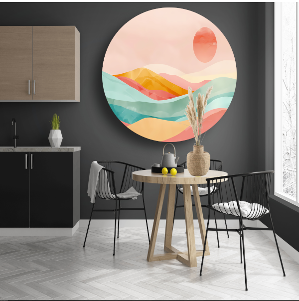 Abstracte pastelkleuren landschap met glooiende heuvels forex muurcirkel