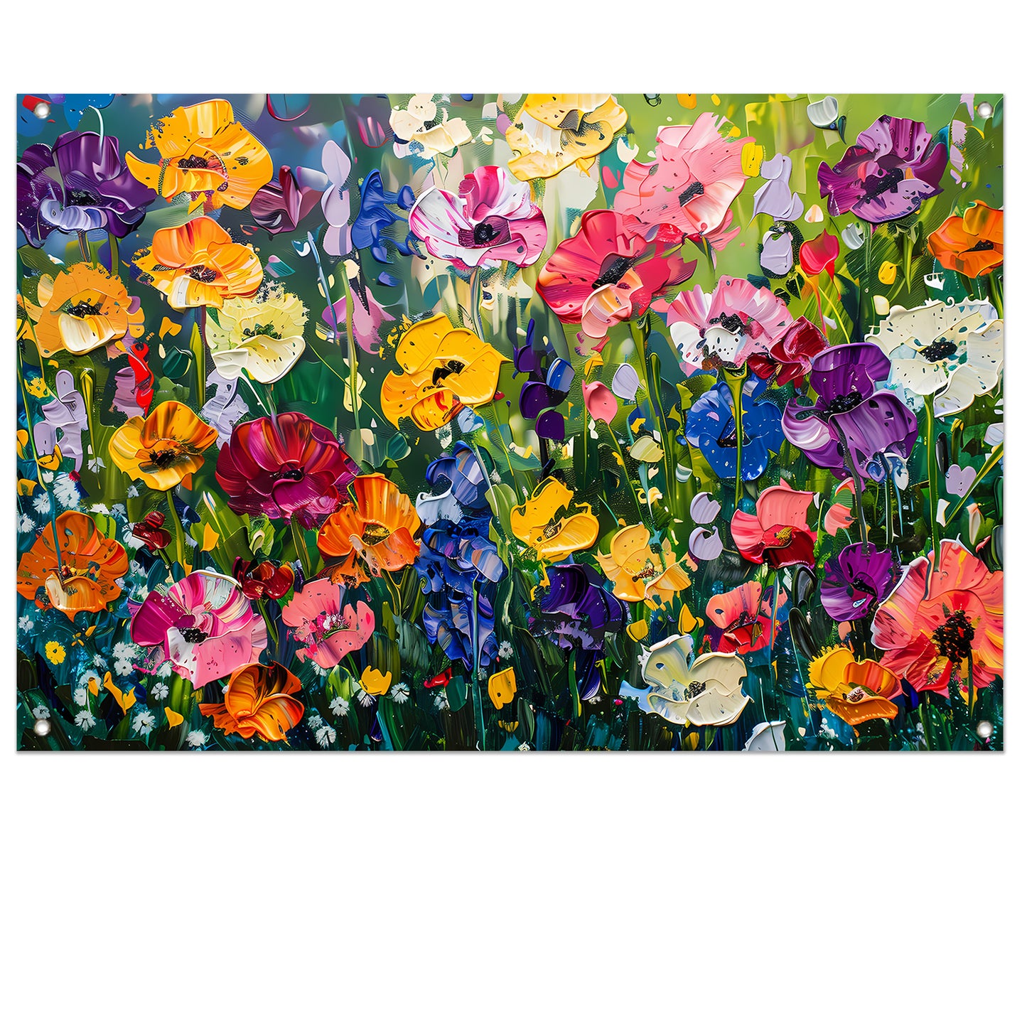 Kleurrijk schilderij van bloemenweide tuinposter