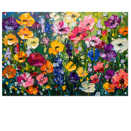 Kleurrijk schilderij van bloemenweide tuinposter
