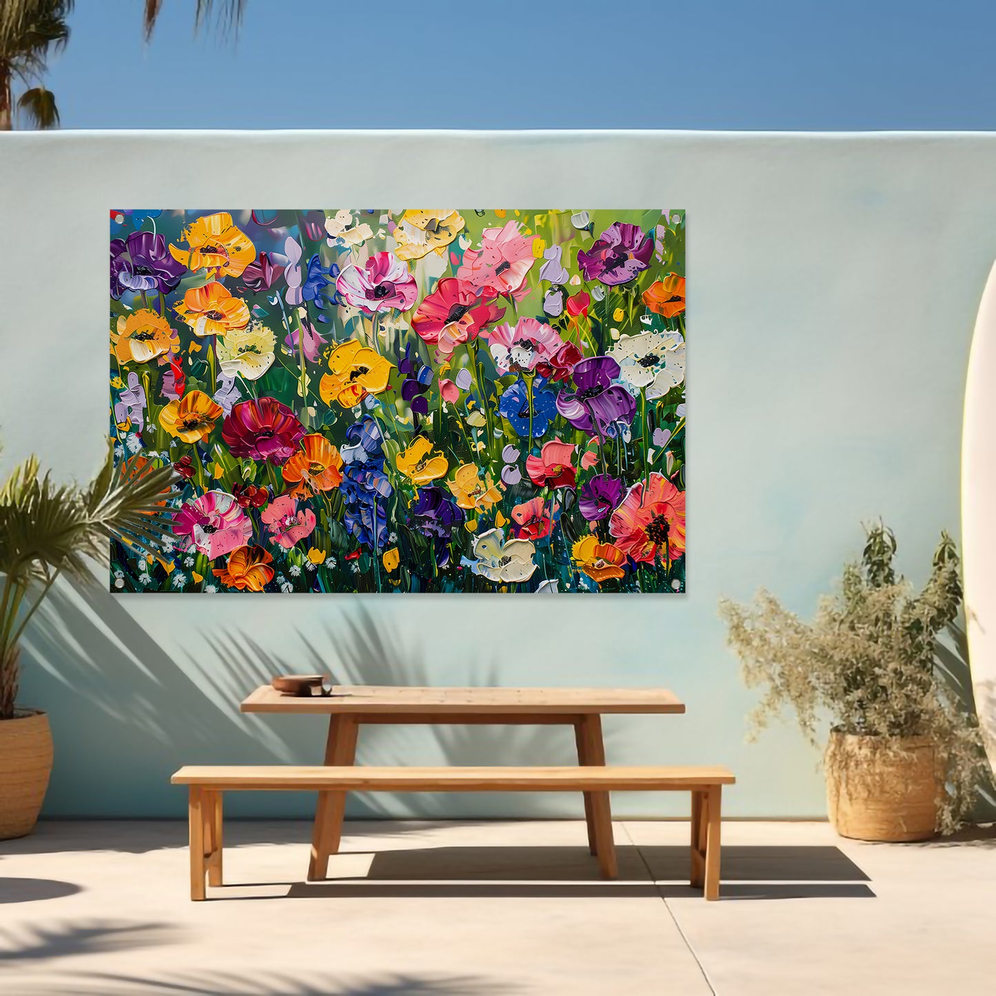 Kleurrijk schilderij van bloemenweide tuinposter