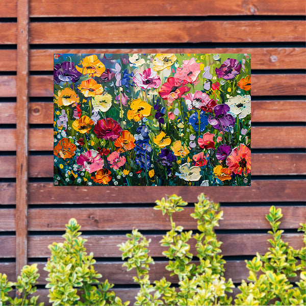 Kleurrijk schilderij van bloemenweide tuinposter