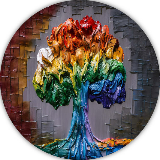 Levendige Impressie van een Kleurrijke Boom aluminium muurcirkel